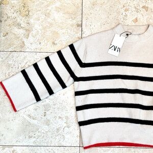 NWT Striped Zara Marinière Sweater French Nautical Mock Turtleneck